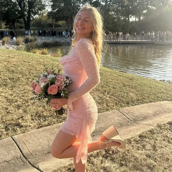 Princess Polly Pink Beaded Dress SZ 2 - Picture 5 of 6